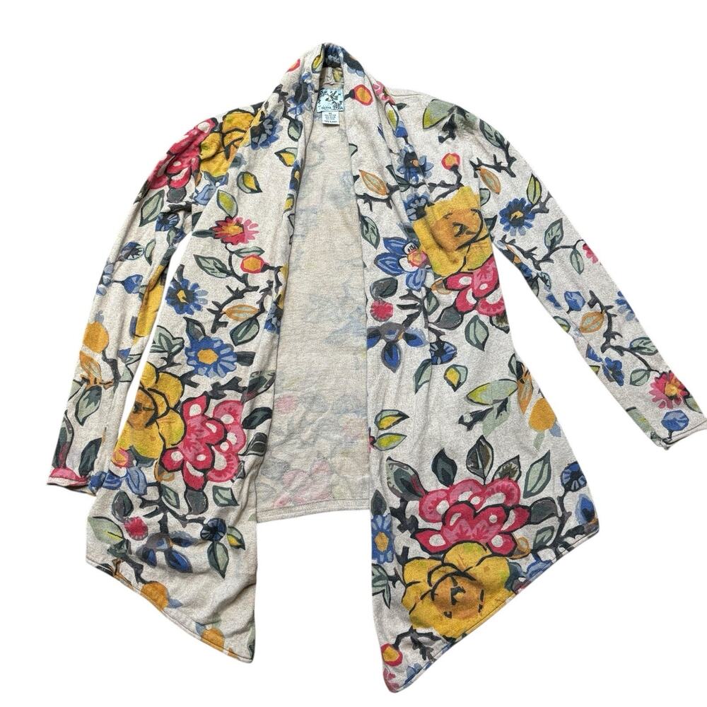 Anthropologie Tabitha Oatmeal Botanical Floral Open Front Cardigan XS